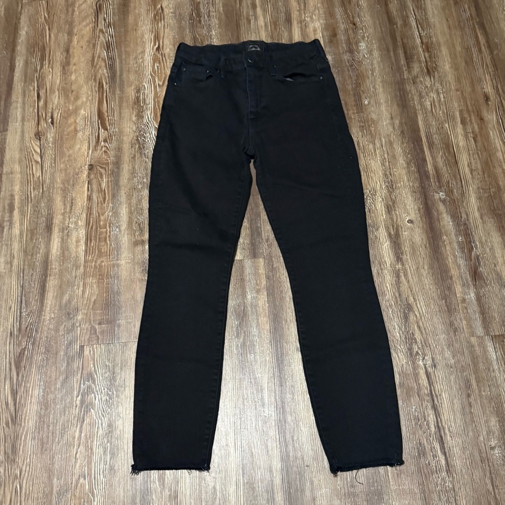 Mother High Waisted Looker Ankle Fray Jeans Women's 26 Slim Fit in Black Wash